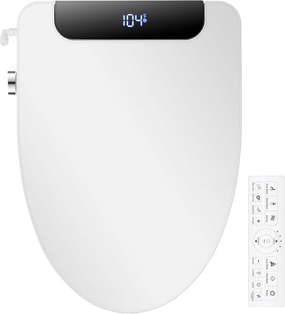 Electric Bidet Toilet Seat, Elongated, Warm Water with Air Dryer, Heated Seat and Slow Close Lid, Adjustable Water Temperature, Front and Rear Wash, LED Nightlight, Wireless Remote, Black, 102