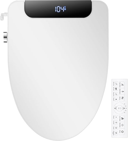 Electric Bidet Toilet Seat, Elongated, Warm Water with Air Dryer, Heated Seat and Slow Close Lid, Adjustable Water Temperature, Front and Rear Wash, LED Nightlight, Wireless Remote, Black, 102