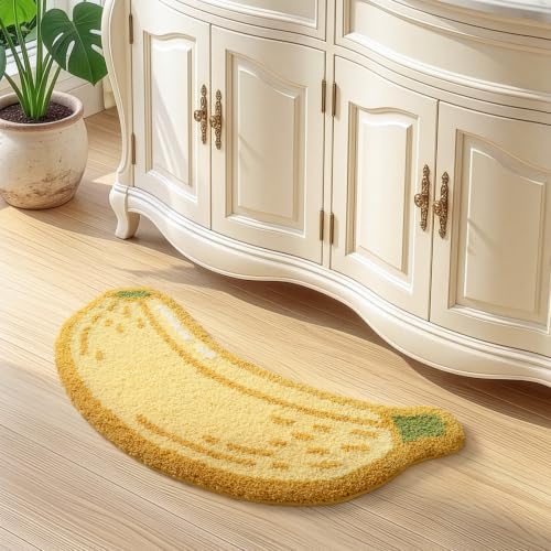 LUMI Cute Bathroom Rug, Absorbent Non Slip Bath Mat, 18.5"x39.5", Banana