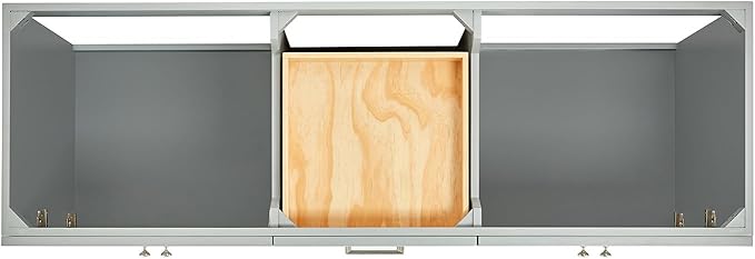 DKB Bradford 66-Inch Grey Double Bathroom Vanity, 1.5-Inch Carrara Quartz Countertop & Splash, Double Rectangular Sinks, 2 Soft Closing Doors, 3 Dovetail Drawers, Toe Kick, Brushed Nickel
