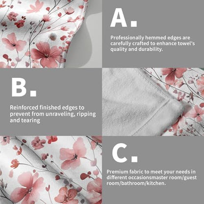 Watercolor Flowers Hand Towel Set of 2, 14x28 Inch Spring Floral with Butterflies and Leaves Absorbent Soft Dish Cloth Towels for Farmhouse Kitchen Bathroom Home Hotel Gym Decor