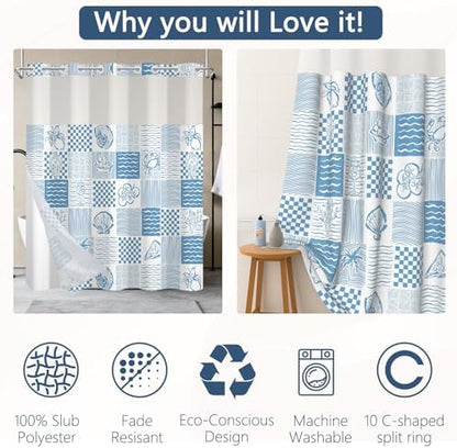 No Hook Shower Curtain with Snap-in Liner 71x74 Inch