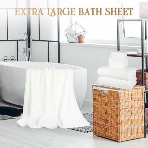 Peryiter 6 Pcs Bath Towel Set, Oversized Bath Sheet for Adults, White