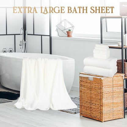 Peryiter 6 Pcs Bath Towel Set, Oversized Bath Sheet for Adults, White