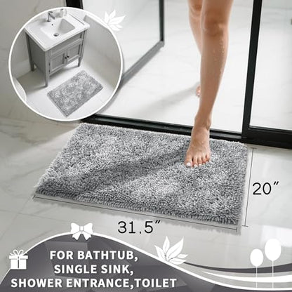 Yimobra Chenille Bathroom Rugs Non Slip, Extra Thick Soft Absorbent Bath Rug 31.5x20 Inch, Machine Washable Quick Dry Bath Mat for Bathroom Floor, Tub and Shower, Home Decor Accessories, Light Grey