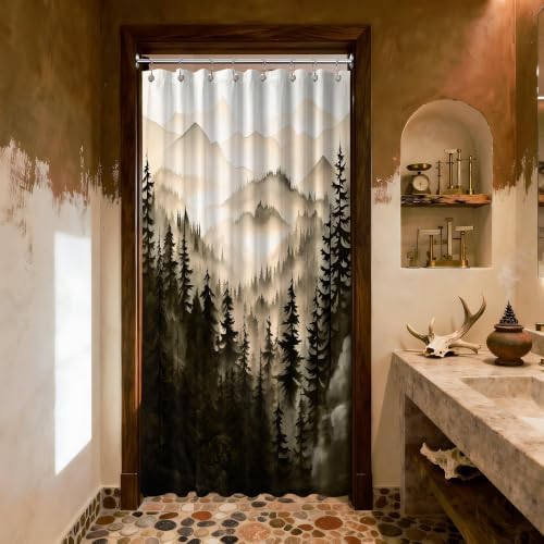 Dark Brown Forest Stall Shower Curtain, 48X72 in Narrow Small, Mountain