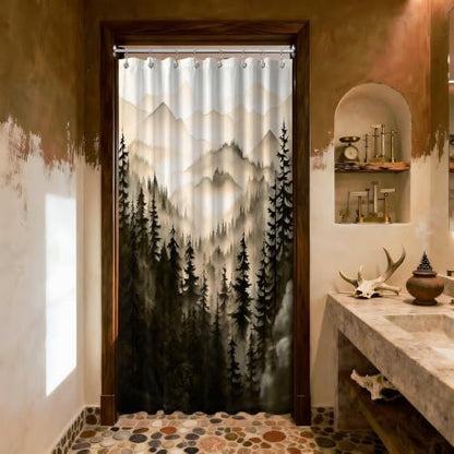 Dark Brown Forest Stall Shower Curtain, 48X72 in Narrow Small, Mountain