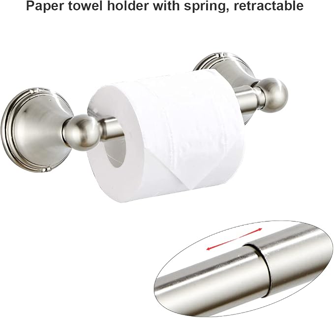 8Pcs Brushed Nickel Bathroom Accessories Set Towel Racks for Bathroom | Bathroom Hardware Set,2 * 24 Inch Towel Bar for Bathroom 2*Toilet Paper Holder 2* Towel Ring Towel Holders 2* Hook