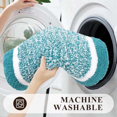 Pauwer Bathroom Rug Sets 3 Piece, Non Slip Washable Bath Mat, Aqua Blue