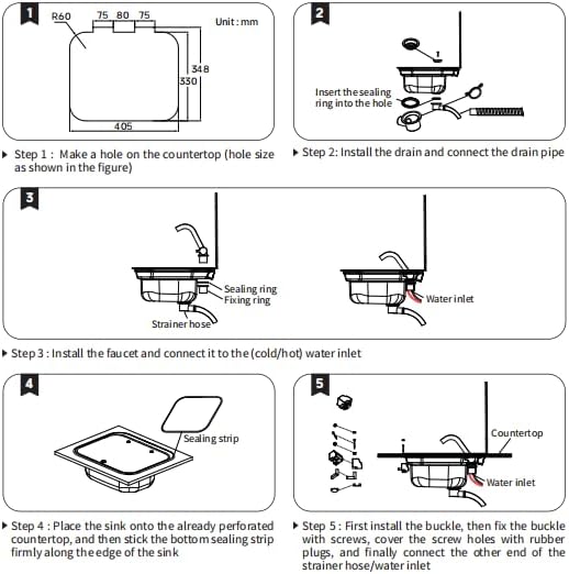 RV Sink Stainless Steel Hand Wash Basin with Folding Lid and Faucet | Tempered Glass Lid, Hot&Cold Faucet, Single Bowl Drop-In Basin Sink for RV Camper Caravan Boat Home, 16.5" x 14.3" x 6.3"