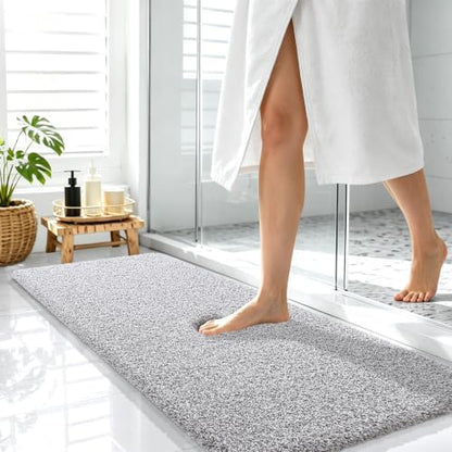 OLANLY Microfiber Bathroom Rugs 47x17, Quick Dry Mat, Light Grey and White