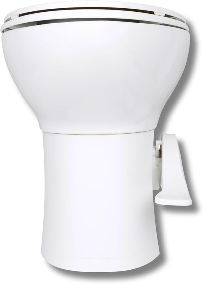 SEAFLO Residential Height Camper/RV Toilet with Elongated Ceramic Bowl, 19” Standard Height, Gravity Flush System, Foot Pedal Operation, Soft Close Seat, 4-Year Warranty
