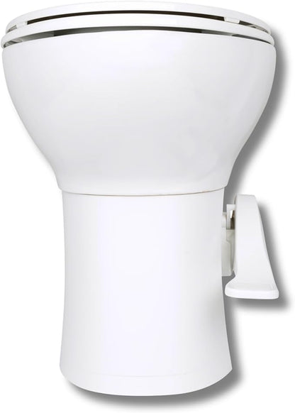 SEAFLO Residential Height Camper/RV Toilet with Elongated Ceramic Bowl, 19” Standard Height, Gravity Flush System, Foot Pedal Operation, Soft Close Seat, 4-Year Warranty