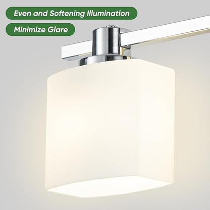 15.5 Inch Chrome Bathroom Light Fixtures Over Mirror 2 Light Bathroom Vanity Light Silver Modern Industrial Makeup Lighting Wall Sconce Farmhouse Rustic Milk Glass Lamp Desk Sink