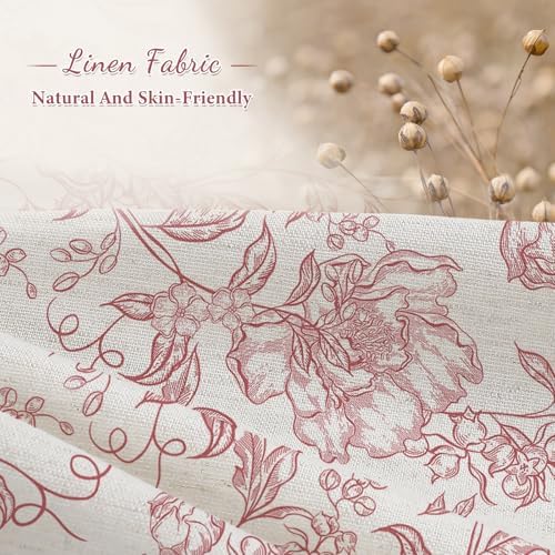 Pink Boho Linen Fabric Shower Curtain , Farmhouse Floral For Bathroom