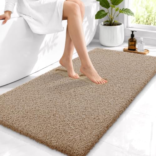 OLANLY Microfiber Bathroom Runner Rugs 44x24, Soft Bath Mat, Dark Beige