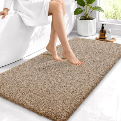 OLANLY Microfiber Bathroom Runner Rugs 44x24, Soft Bath Mat, Dark Beige