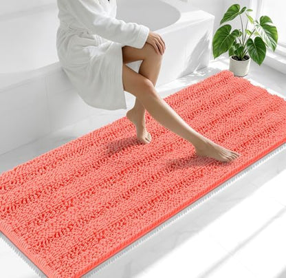 Smiry Thick Chenille Bathroom Runner Rugs 70x24, Absorbent Bath Mat, Coral
