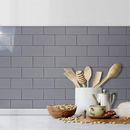 AULIGET 100-Piece Polished Grey Thick PVC Peel and Stick Backsplash, 3" x 6" Waterproof Subway Tile Peel and Stick Wall Tiles for Kitchen & Bathroom