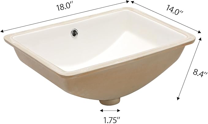 18 Inch Undermount Bathroom Sink - 18"x14" White Rectangle Porcelain Ceramic Sink with Overflow,Compact Undercounter Vanity Lavatory for Bathrooms