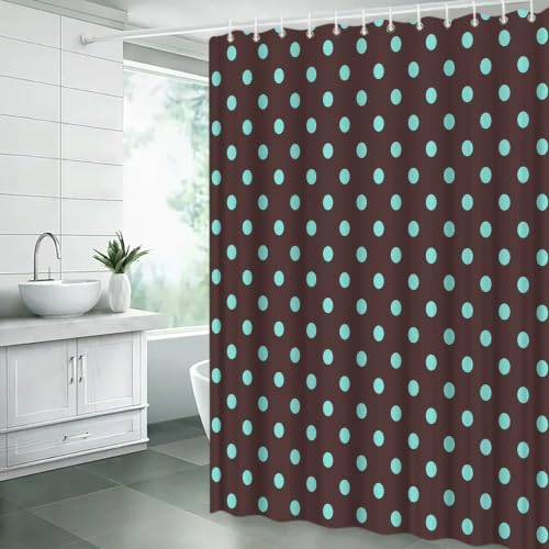 Polka Dot Shower Curtain Dark Brown Teal Dots Vintage Retro Fabric Decorative Bathroom Curtains with Hooks,70" Wx75 H