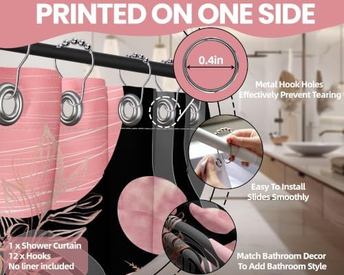Pink and Black Shower Curtain, 72x72 in, Mid Century Modern Girls