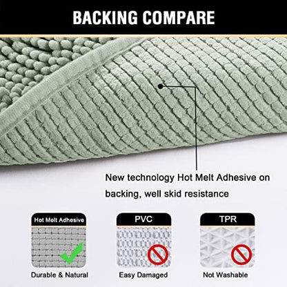 H.VERSAILTEX Bath Mat for Bathroom Non Slip Luxury Chenille Ultra Soft Bath Rugs 24x36 Absorbent Non Skid Shaggy Rugs Washable Dry Fast Plush Area Carpet Mats for Indoor, Bath Room, Tub - Sage