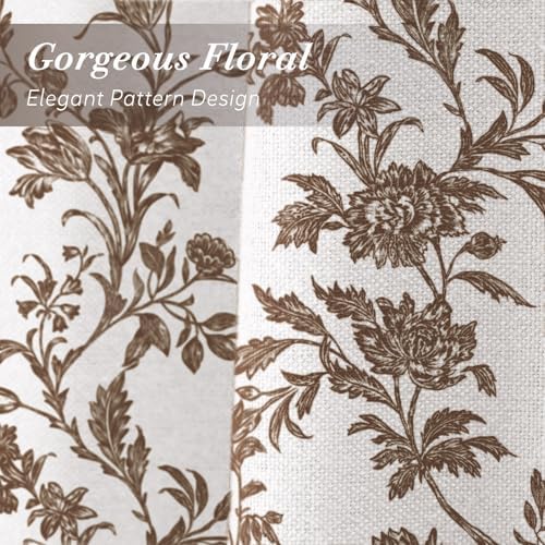 Brown Floral Shower Curtain,Vintage Cotton Cottagecore Shower Curtains for Bathroom, 72" W x 72" L
