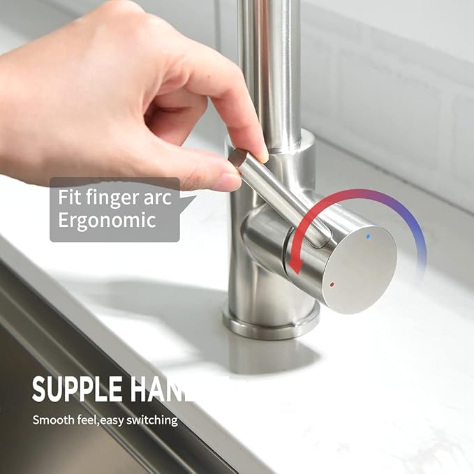 OWOFAN Kitchen Faucet with Pull Down Sprayer Industrial 1 Handle 1 Hole Or 3 Hole Faucet for Farmhouse Camper Laundry Utility Rv Wet Bar Sinks, Stainless Steel Brushed Nickel 866082SN