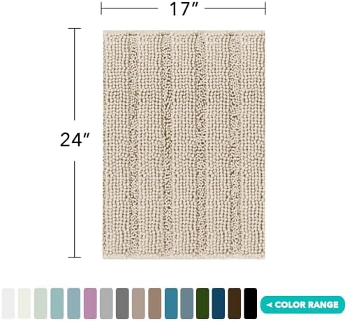 Turquoize Small Bathroom Rug 17x24, Soft Absorbent Chenille Bath Rug, Fog