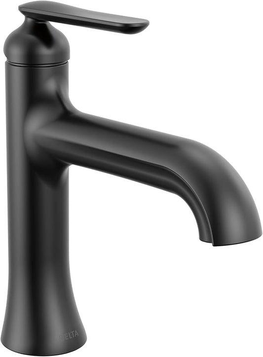 Delta Bonacci Matte Black Bathroom Faucet 1 Hole, Single Hole Bathroom Sink Faucet for Vanity, Matte Black 545-BLLPU-DST (Drain Not Included)