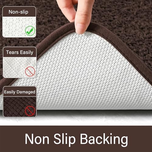 LOCHAS Bathroom Rugs 24x17 Inch, Microfiber Bath Rug Non Slip, Brown