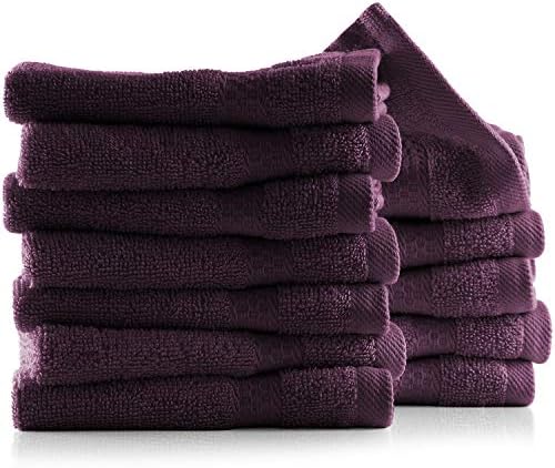 Hearth & Harbor Washcloths 12 Pack - 100% Cotton Washcloth for Body and face, High Absorbent and Soft 13"x13" Body Wash Cloth, Quick Dry - Purple Washcloths