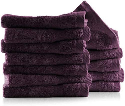 Hearth & Harbor Washcloths 12 Pack - 100% Cotton Washcloth for Body and face, High Absorbent and Soft 13"x13" Body Wash Cloth, Quick Dry - Purple Washcloths