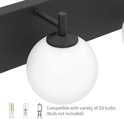 Aipsun Bathroom Light Fixtures, 4 Lights Matte Black Vanity Light, Modern Wall Sconces Lighting, Modern Bath Wall Mounted Lights with Milky Glass Globe(Exclude Bulb)
