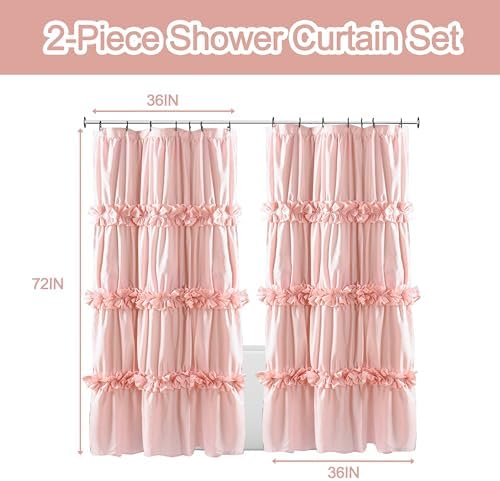 Homechoice Decor Peach Shower Curtain 2 Pack, 36" W x 72" H x 2 Panels