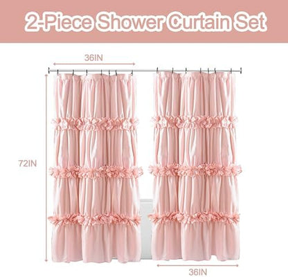 Homechoice Decor Peach Shower Curtain 2 Pack, 36" W x 72" H x 2 Panels