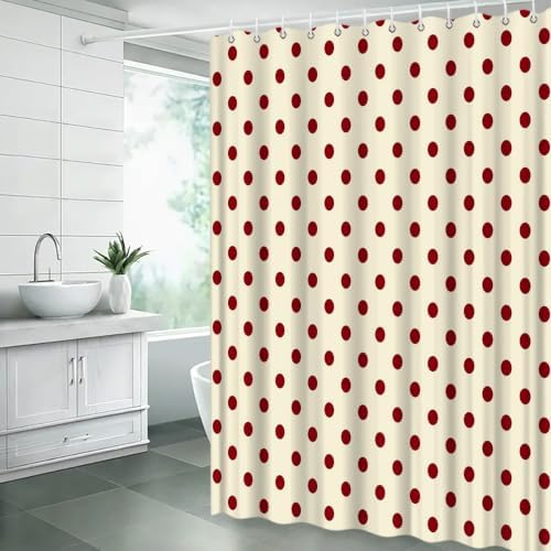 Polka Dot Christmas Shower Curtain Bathroom Decor with Hooks,70"Wx78"H