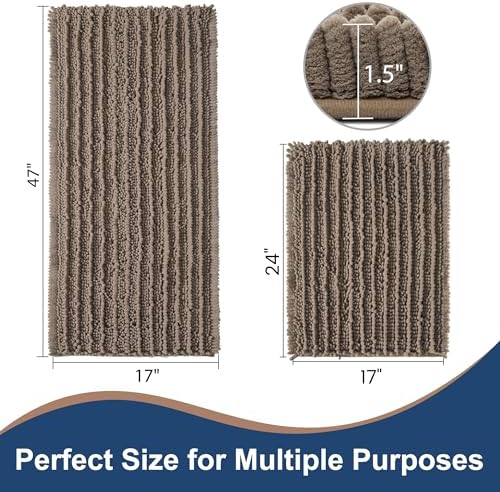 Luxury Chenille Taupe Bathroom Rugs Sets 2 Piece, Thickened Hot Melt Rubber Bottom Bath Mats for Bathroom Non Slip,Bath Rugs Quick Dry Machine Washable for Shower Mat (47"x17"+17"x24")