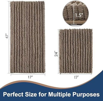 Luxury Chenille Taupe Bathroom Rugs Sets 2 Piece, Thickened Hot Melt Rubber Bottom Bath Mats for Bathroom Non Slip,Bath Rugs Quick Dry Machine Washable for Shower Mat (47"x17"+17"x24")