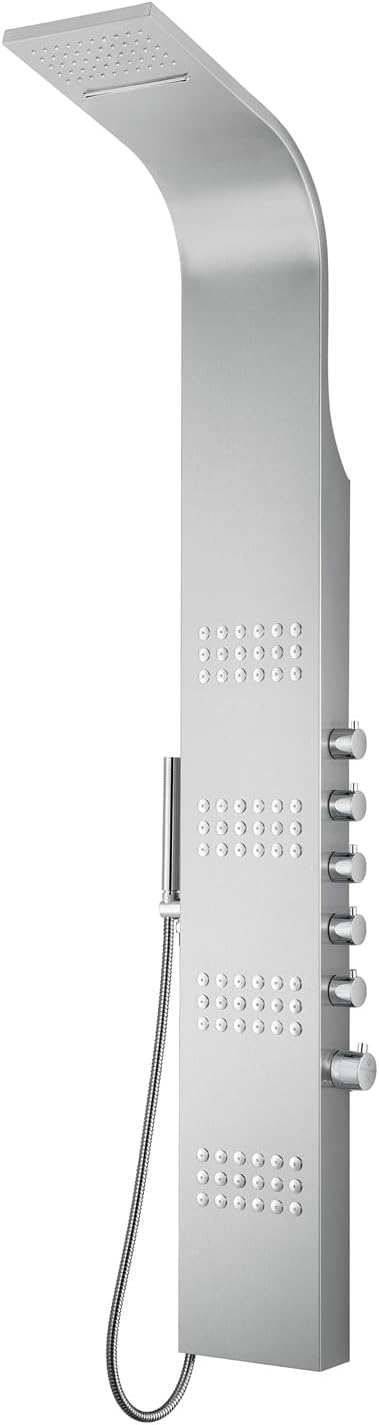 Blue Ocean 64.5” Stainless Steel SPS8727 Thermostatic Shower Panel Column with Rainfall Showerhead, Body Jets, and Handheld Showerhead, Shower Tower