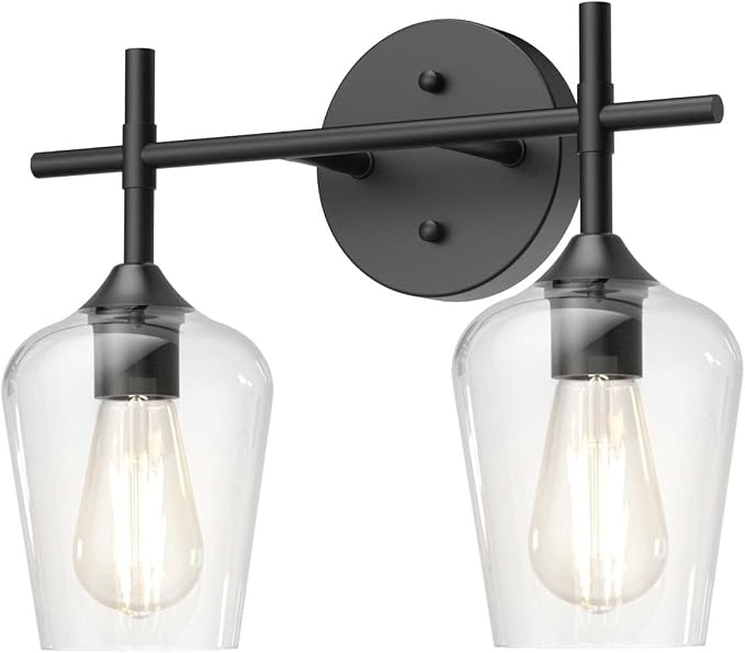 Ralbay Vintage Black Bathroom Light Fixtures 2-Lights Industrial Matte Black Finish with Clear Glass Black Vanity Lights Farmhouse Bathroom Vanity Lights Wall Sconce