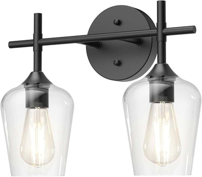 Ralbay Vintage Black Bathroom Light Fixtures 2-Lights Industrial Matte Black Finish with Clear Glass Black Vanity Lights Farmhouse Bathroom Vanity Lights Wall Sconce