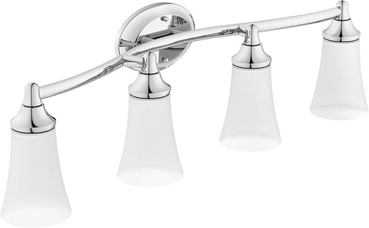 Moen YB2864CH Eva 4-Light Dual-Mount Bath Bathroom Vanity Fixture with Frosted Glass, Chrome