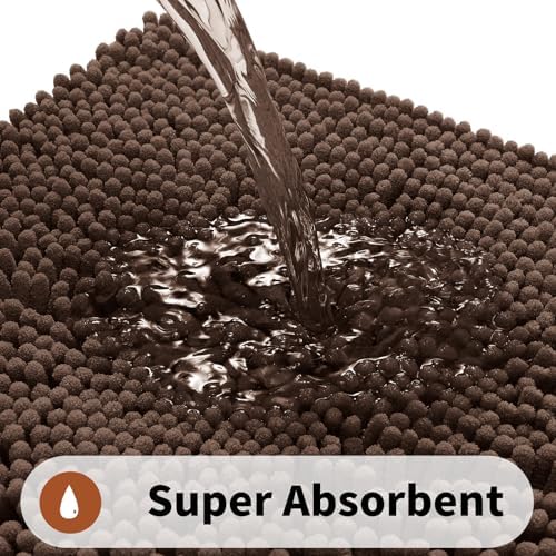 Yimobra Toilet Rugs U Shaped Washable - 24"x20" Non Slip Plush Contour Bath Rugs for Toilet - Super Soft Absorbent Quick Dry Toilet Mats for Bathroom,Brown