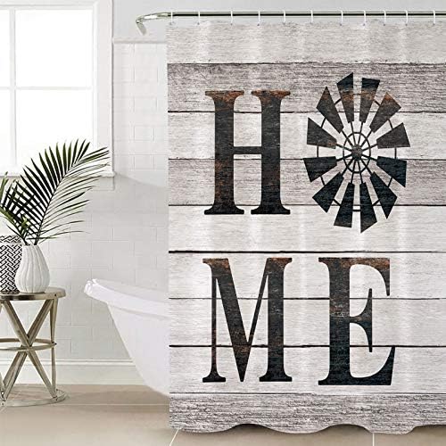 Shower Curtain Bathroom Set Rustic Farm Windmill Home Quotes Waterproof Shower Curtains with Grommets Hooks Chic Wooden Plank Privacy Bath Curtain for Bathtub Decor 60x72in