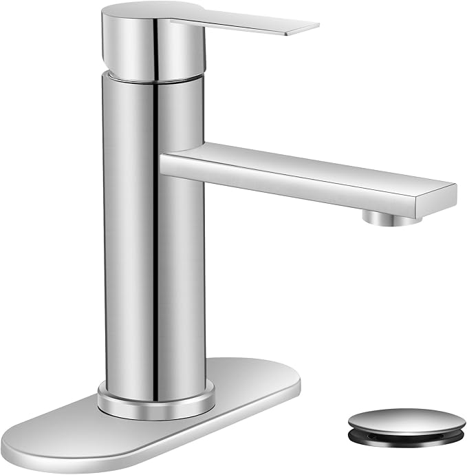 Bathroom Faucet Single Hole Single Handle Vanity Faucet | Modern Brushed Nickel Bathroom Faucet with Pop-Up Drain, Suitable for 1 Hole or 3 Hole Sink, Suitable for RV Etc Bathroom