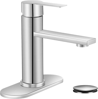 Bathroom Faucet Single Hole Single Handle Vanity Faucet | Modern Brushed Nickel Bathroom Faucet with Pop-Up Drain, Suitable for 1 Hole or 3 Hole Sink, Suitable for RV Etc Bathroom