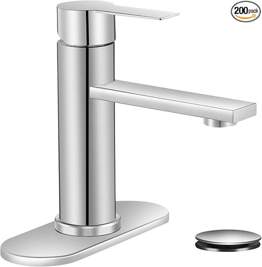 Brushed Nickel Bathroom Faucet Single Hole Single Handle Vanity Faucet Modern Sink RV Bathroom Faucet with Pop-up Drain for 1 - or 3 Hole Sink (Brushed Nickel)