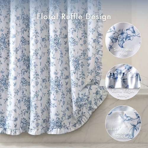 Madison Park Adele Floral Ruffle Shower Curtain Set, Blue, 72x72